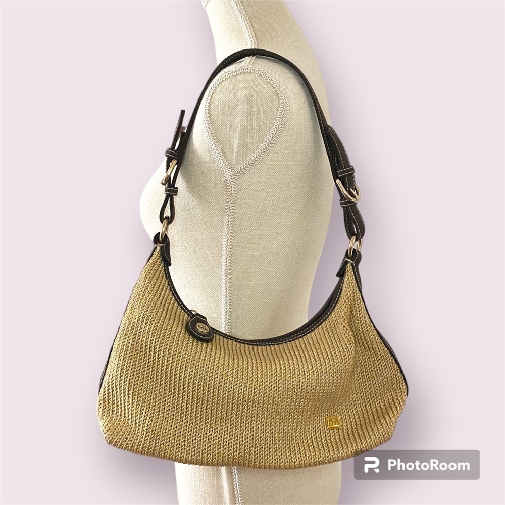 The Sak Straw Mini Shoulder Bag with Brown Trim - Picture 2 of 15
